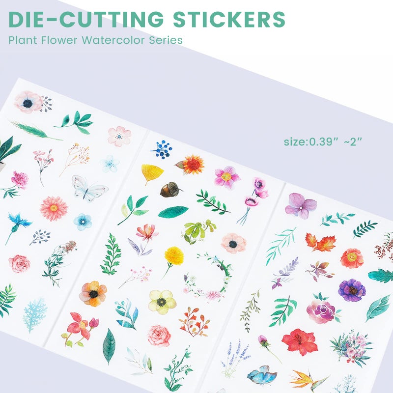 Molshine 12sheets (About 300pieces) Die-Cutting Stickersâ€“Plant Flower Watercolor Series Decals for DIY,Diary Decoration,Laptops,Scrapbook,Luggage,Cars,Books,Sealing-6 Different Patterns x 2 - Image 4